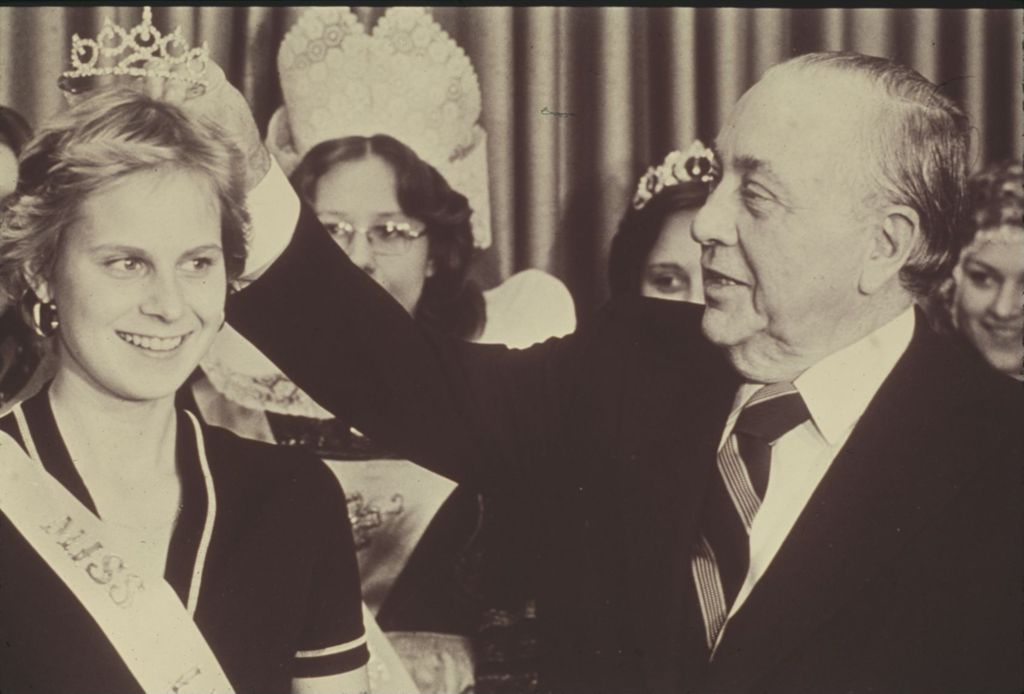 Miniature of Richard J. Daley crowns a pageant winner