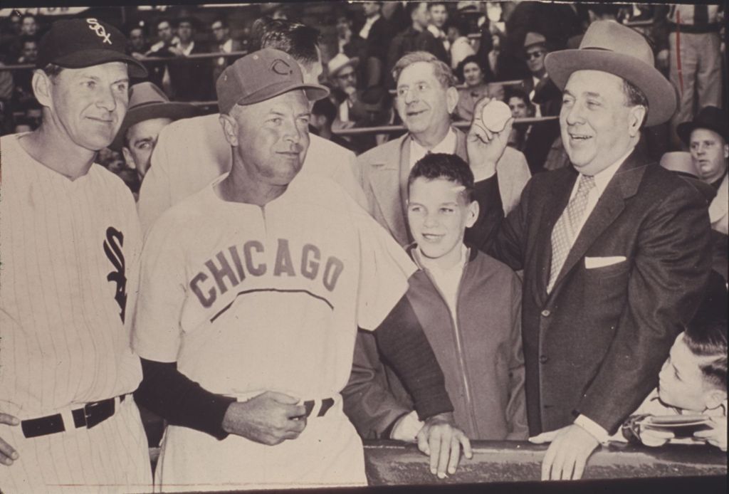 Miniature of Richard J. Daley with baseball players