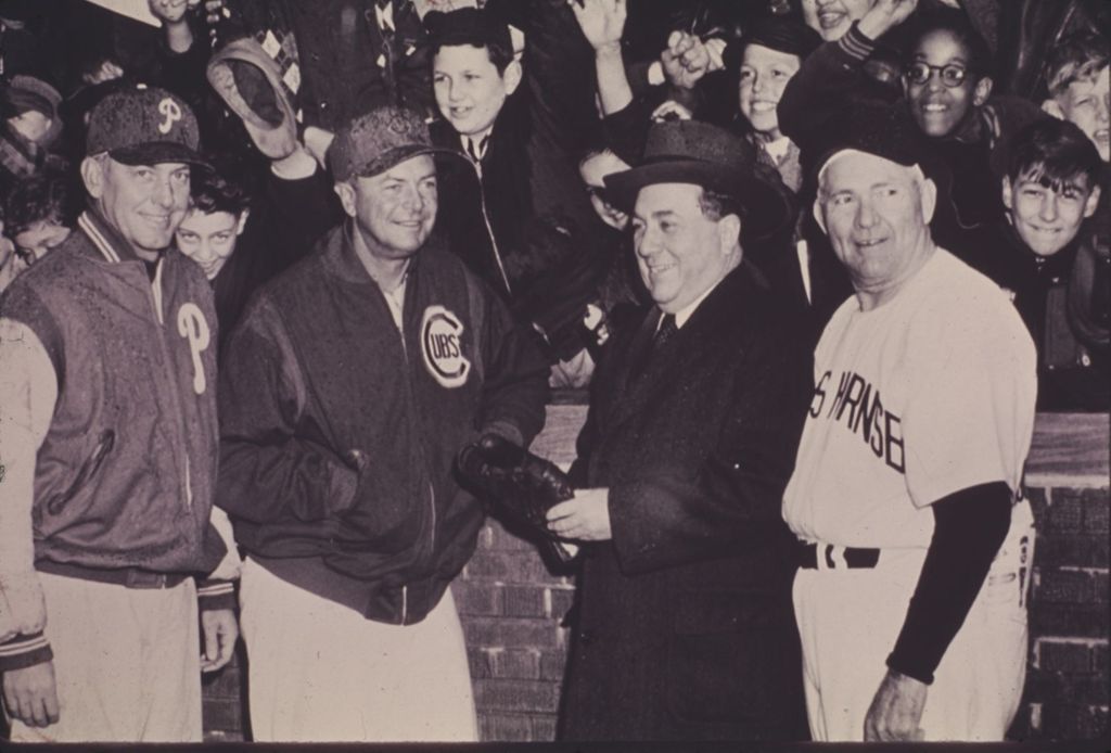 Miniature of Richard J. Daley with baseball coaches