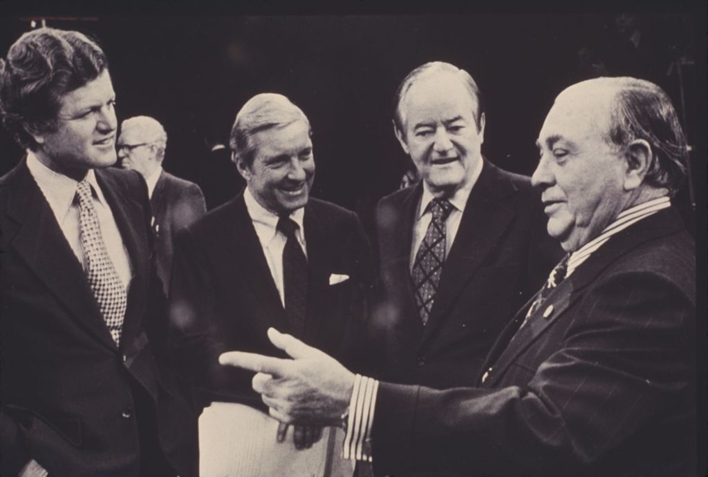 Miniature of Richard J. Daley, Hubert Humphrey, and Edward Kennedy