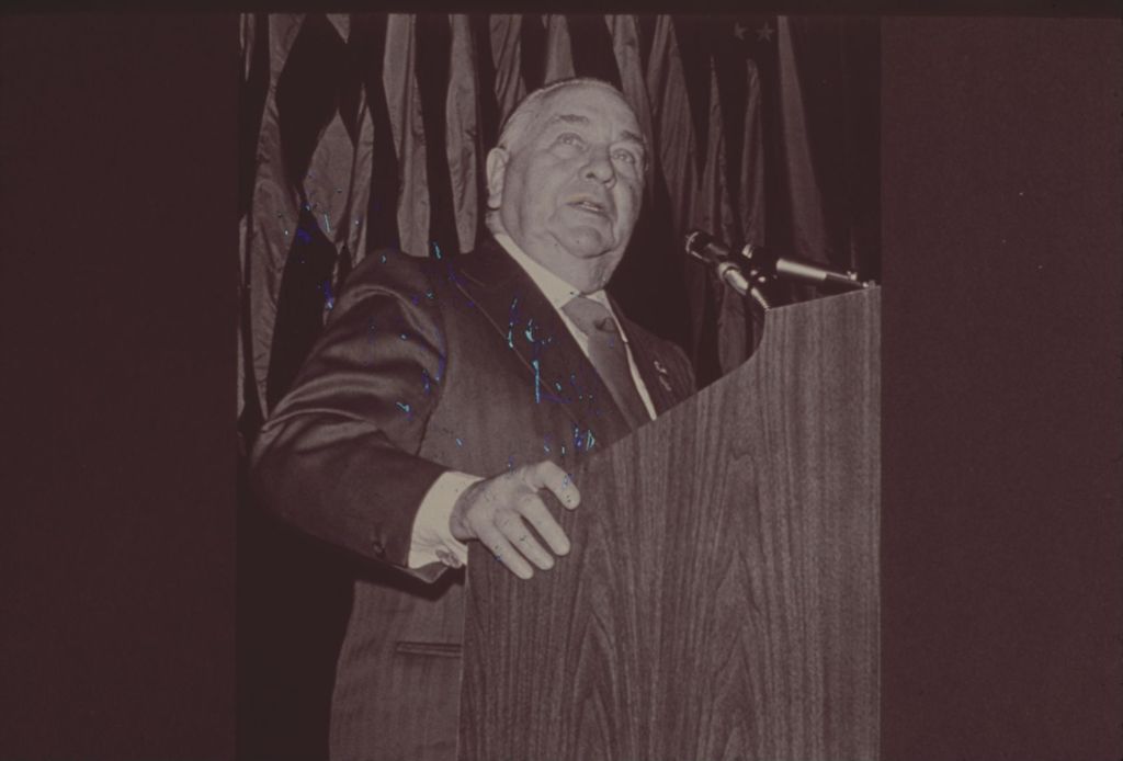 Miniature of Richard J. Daley speaks at a podium