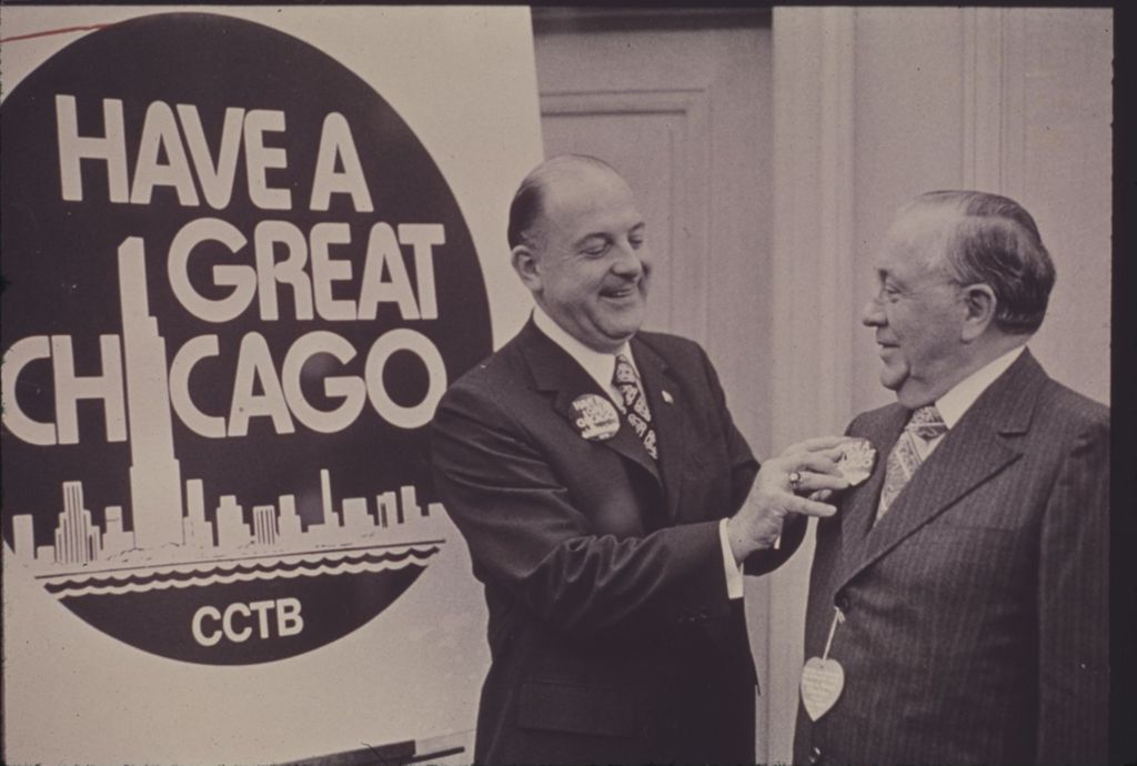 Miniature of Richard J. Daley receives a Have a Great Chicago button
