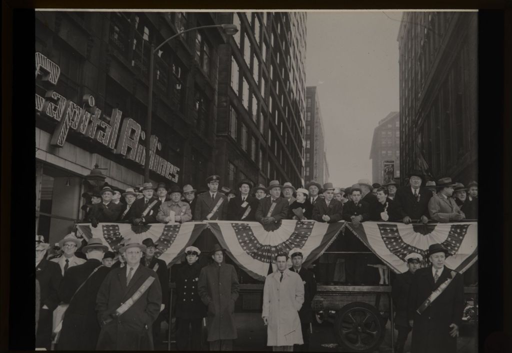Miniature of St. Patrick's Day parade reviewing stand, Richard J. Daley with others