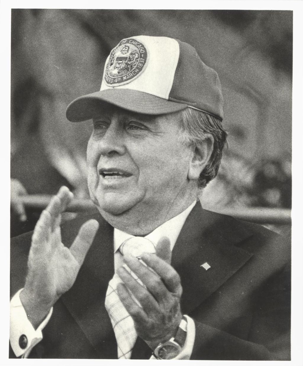 Miniature of Richard J. Daley wearing a baseball cap