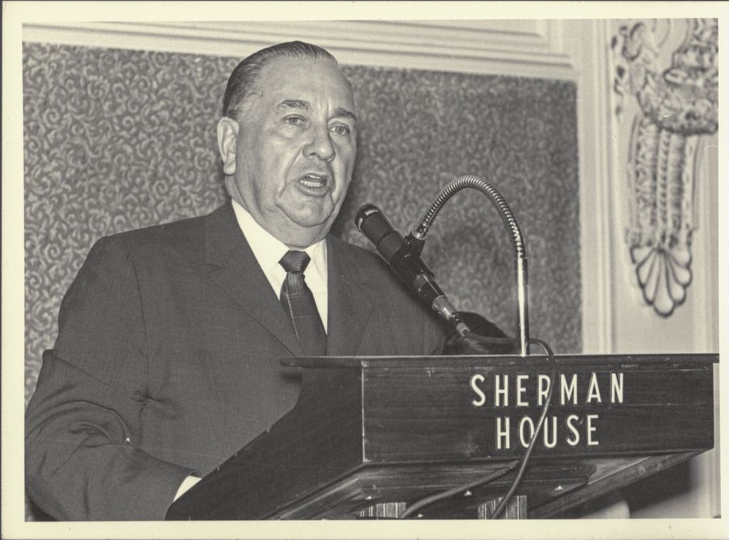 Richard J. Daley speaking at the Sherman House Hotel