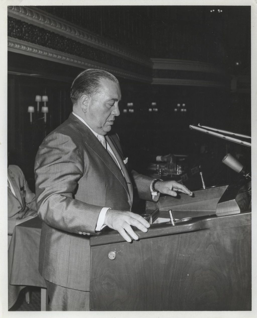 Richard J. Daley speaking at a podium