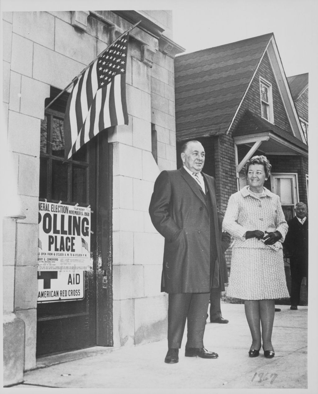 Miniature of Richard J. and Eleanor Daley outside their neighborhood polling place