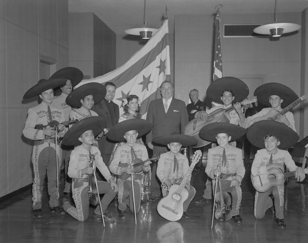 Miniature of Richard J. Daley with musicians at Pan American Games
