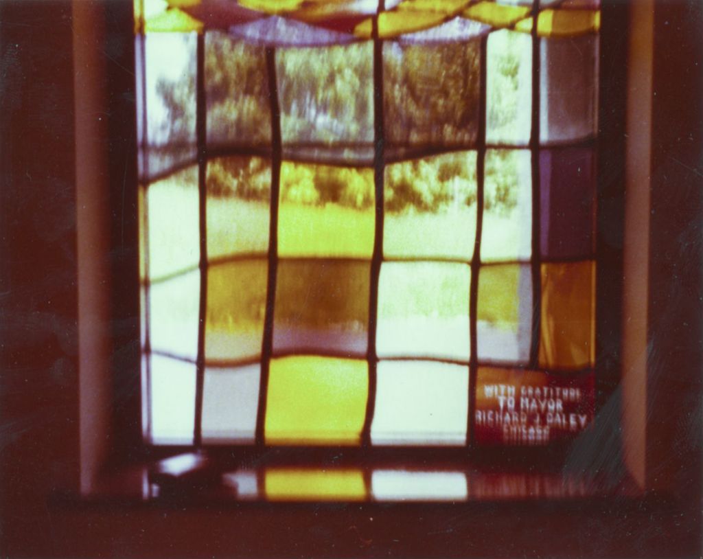 Stained glass window in memory of Richard J. Daley in Old Parish Church