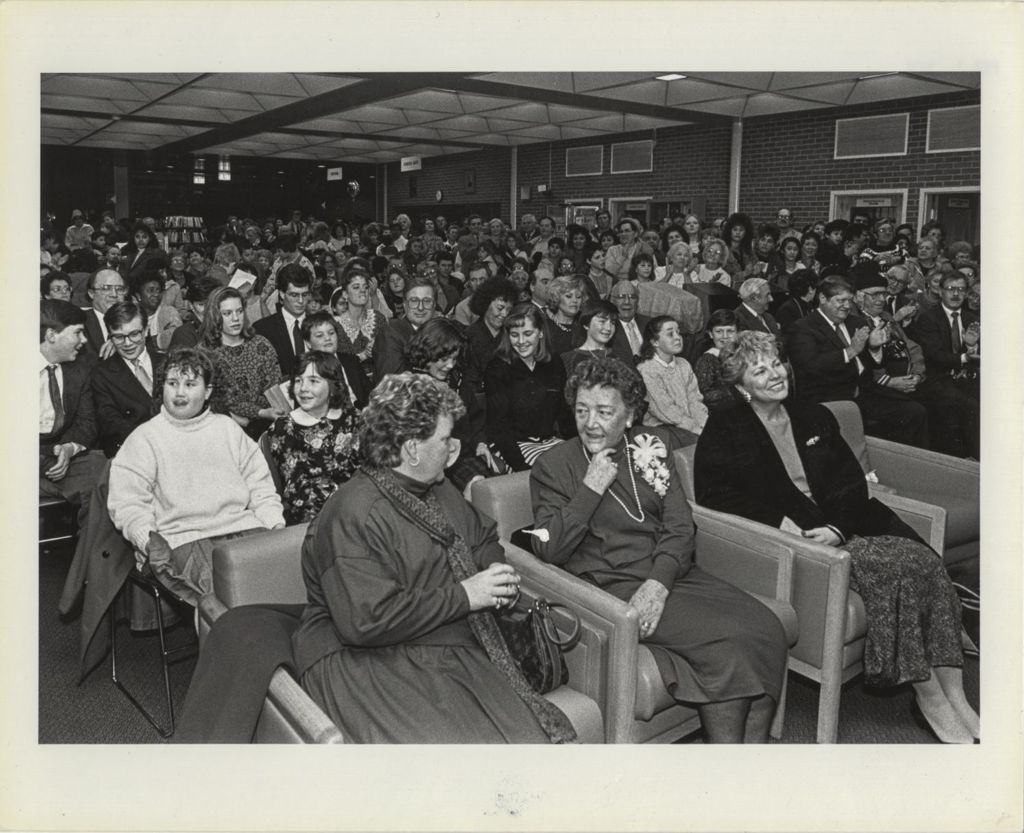 Eleanor and Maggie Daley with audience at the Richard J. Daley Branch Library dedication