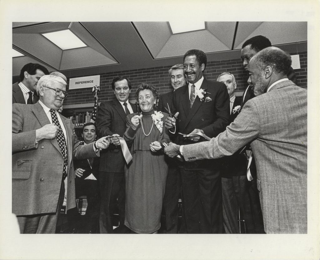 Miniature of Eleanor Daley cutting the ribbon at the Richard J. Daley Branch Library dedication