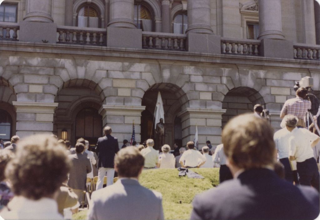 Miniature of Crowd watching the Richard J. Daley statue dedication ceremony