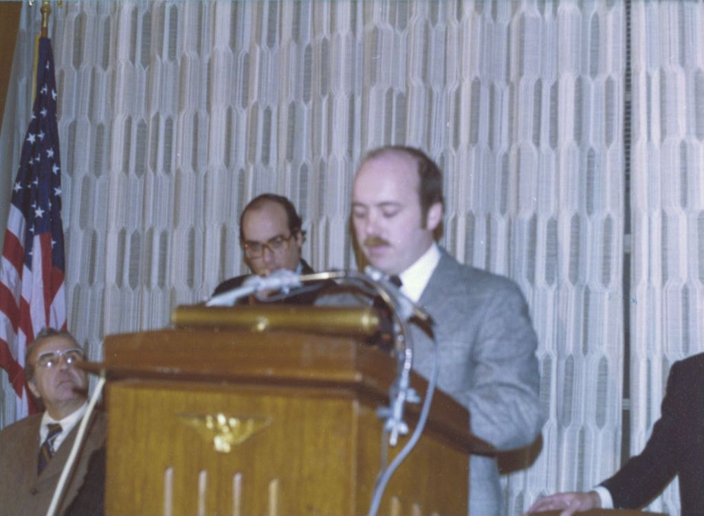 Miniature of Michael Daley giving a speech at a Richard J. Daley portrait event