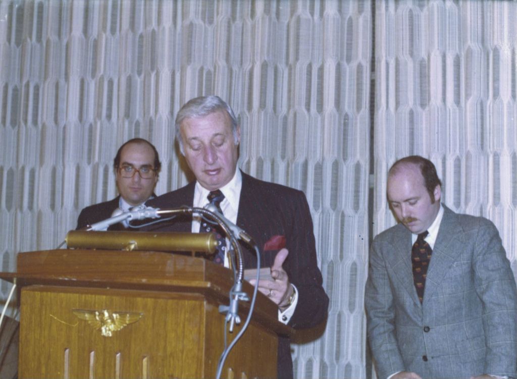 Miniature of Man giving a speech at a Richard J. Daley portrait event