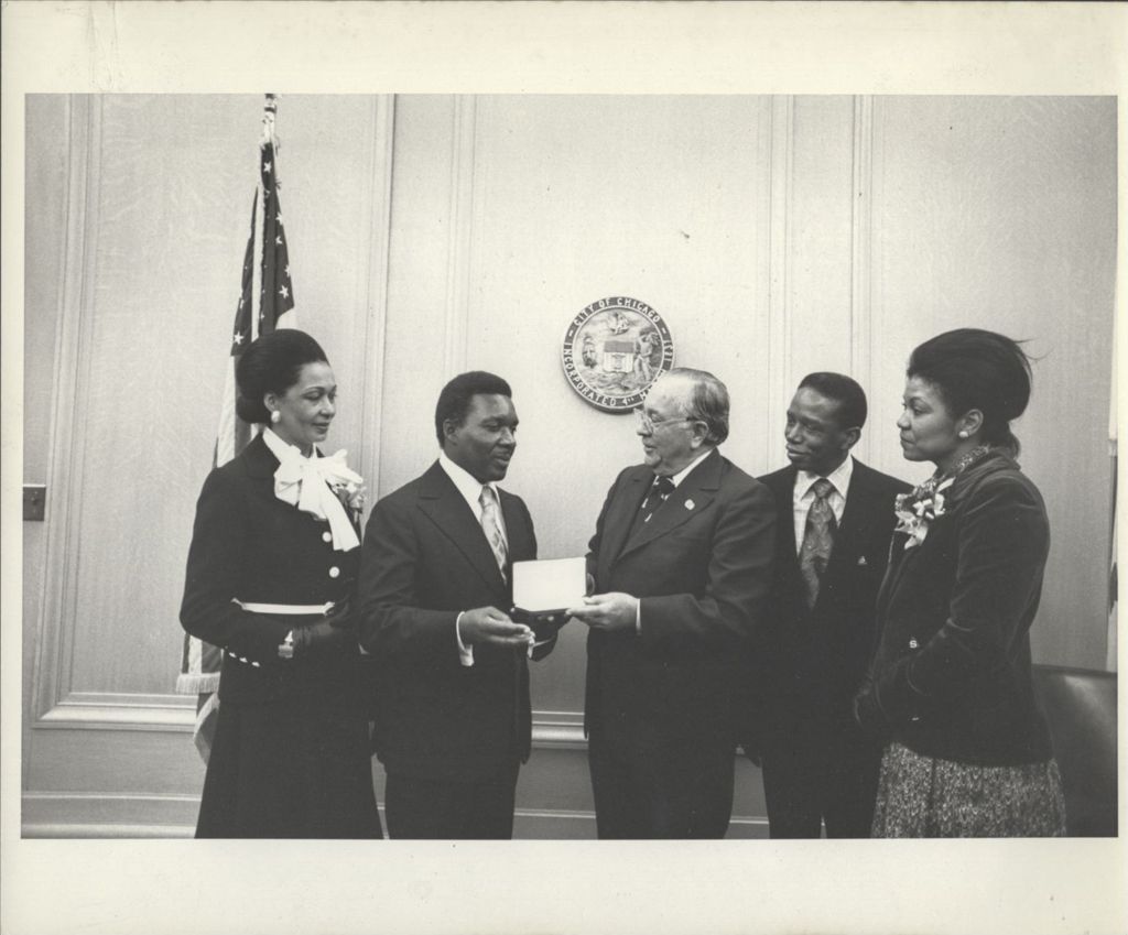 Richard J. Daley with the Prime Minister of the Bahamas and three others