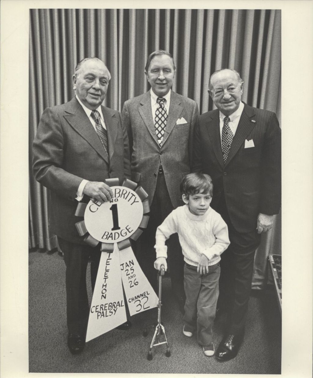 Miniature of Richard J. Daley with three others at Cerebral Palsy telethon event