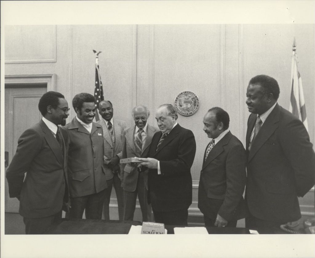 Richard J. Daley with the Jamaican Ambassador and Consul and others