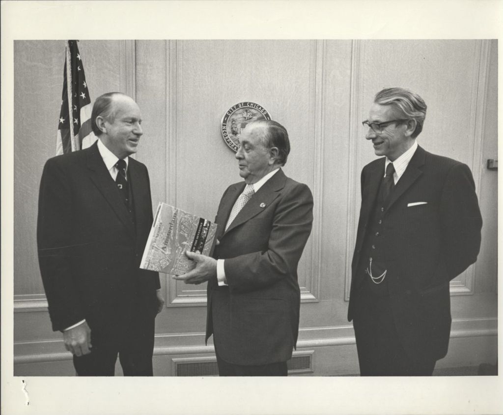 Richard J. Daley with Johannes Tjaardstra (Consul General of the Netherlands) and a man