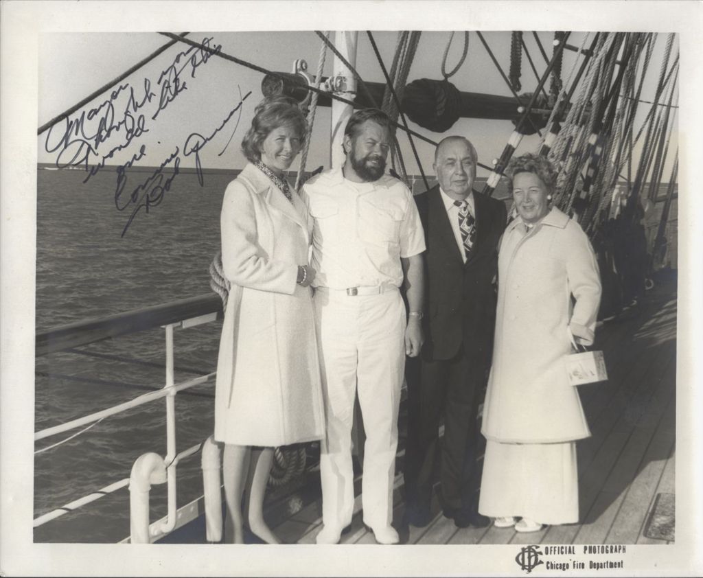 Richard J. Daley and Eleanor Daley on a ship with a couple
