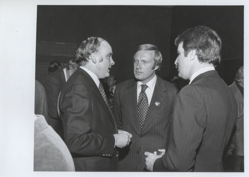 Miniature of Neil Hartigan talking with an man at a Democratic Club of Winnetka event