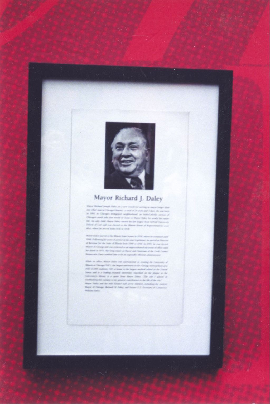 Framed memorial tribute to Richard J. Daley