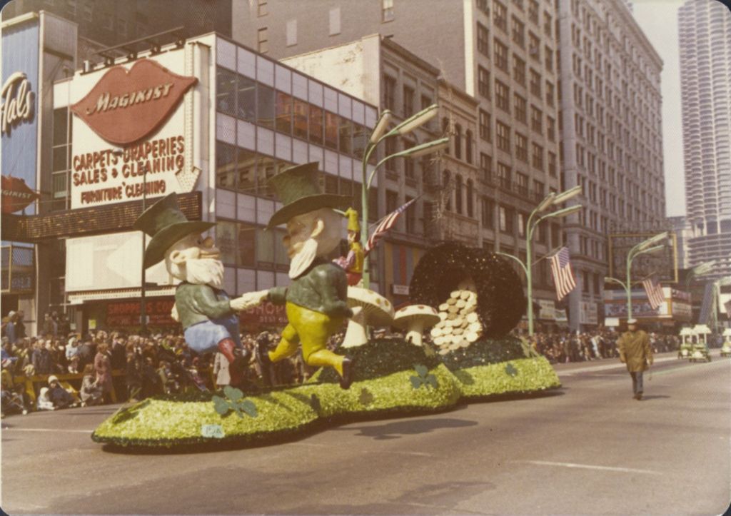 St. Patrick's Day Parade float with leprechauns