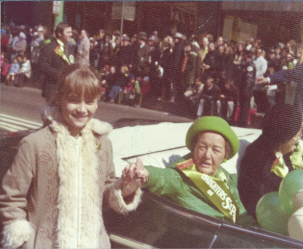 Miniature of Eleanor Daley in St. Patrick's' Day parade car