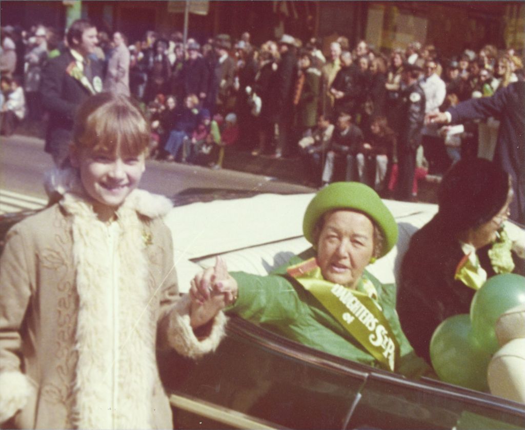 Miniature of Eleanor Daley in St. Patrick's' Day parade car