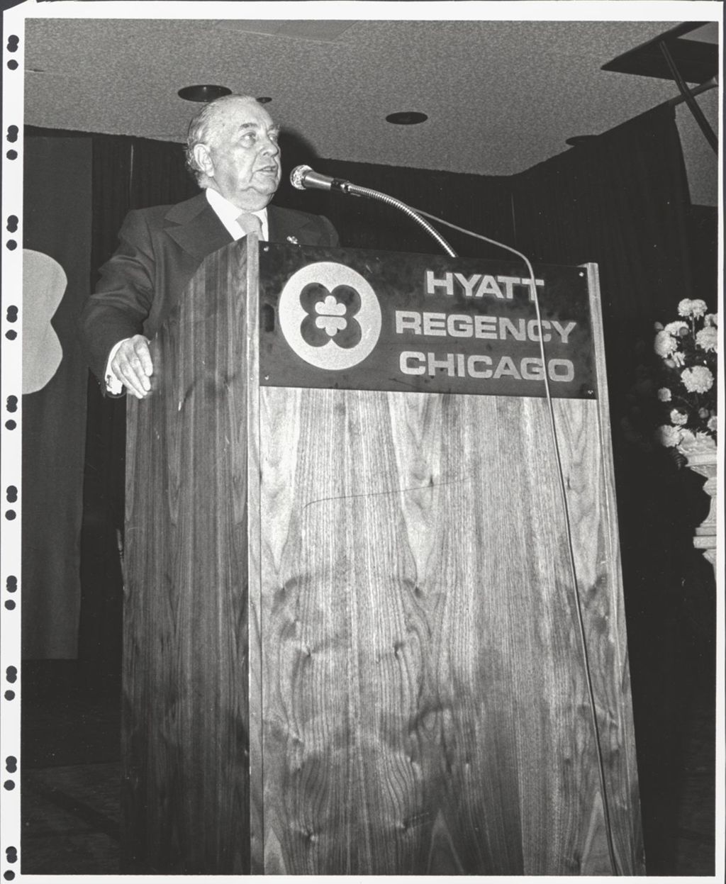 Miniature of Richard J. Daley giving a speech at the Hyatt Regency hotel
