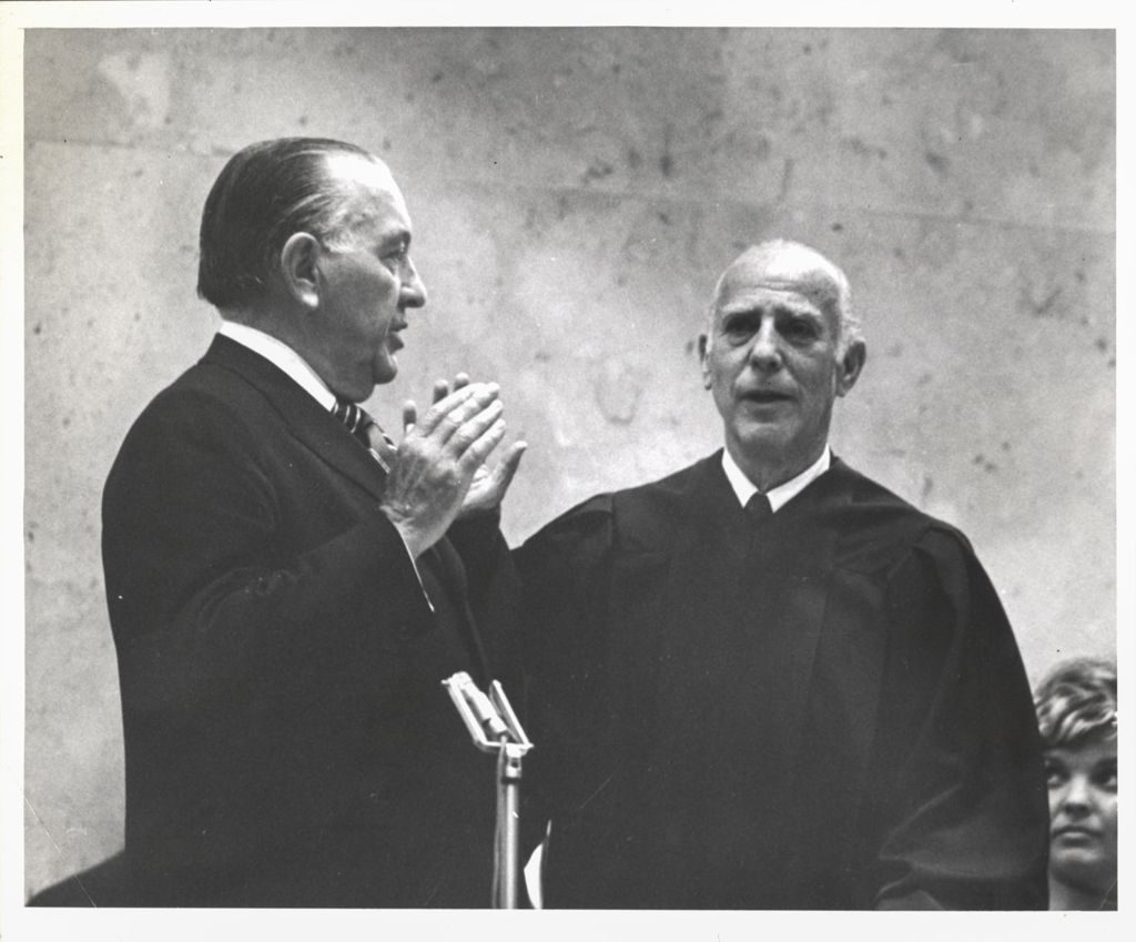 Miniature of Judge Marovitz swearing in Richard J. Daley as mayor
