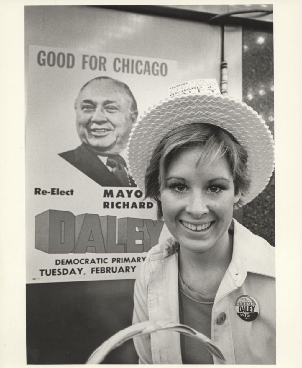 Miniature of Kathy Byrne in front of Richard J. Daley poster