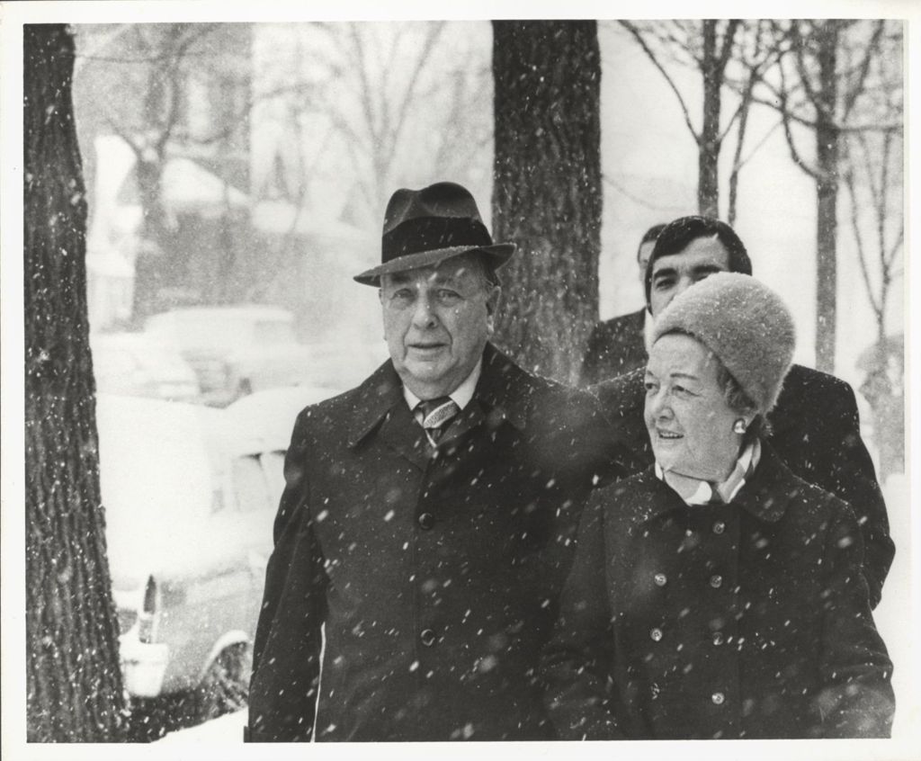 Miniature of Richard J. Daley, Eleanor Daley, and John Daley on their way to the polls