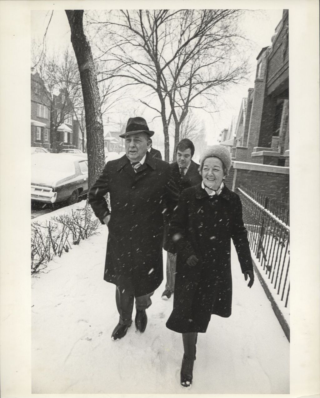 Miniature of Richard J. Daley and Eleanor Daley walking to the polling place