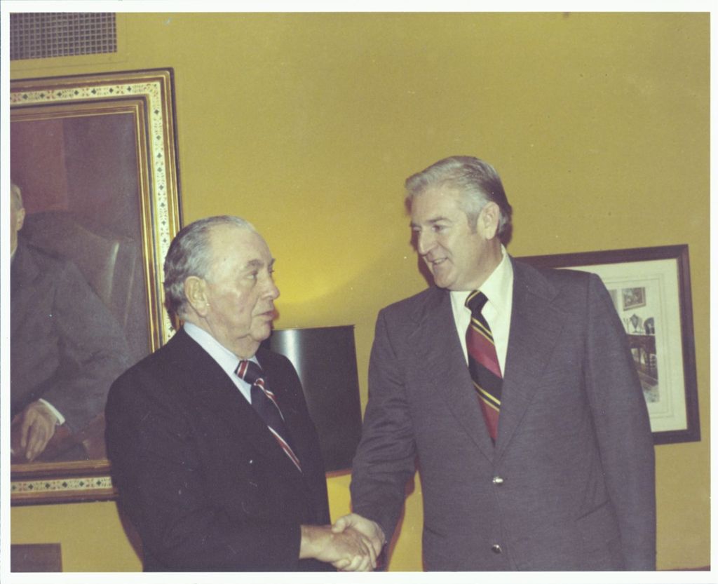 Richard J. Daley shaking hands with James P. Connelly