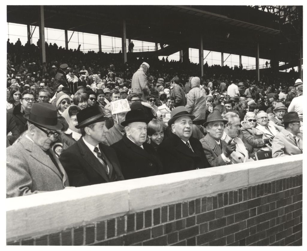 Richard J. Daley, Michael Bilandic and others at Chicago Cubs Opening Day game