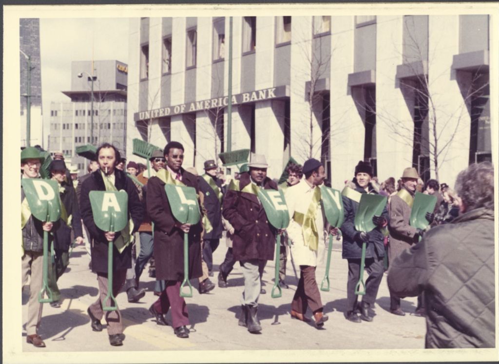 Saint Patrick's Day Parade, men with shovels marching