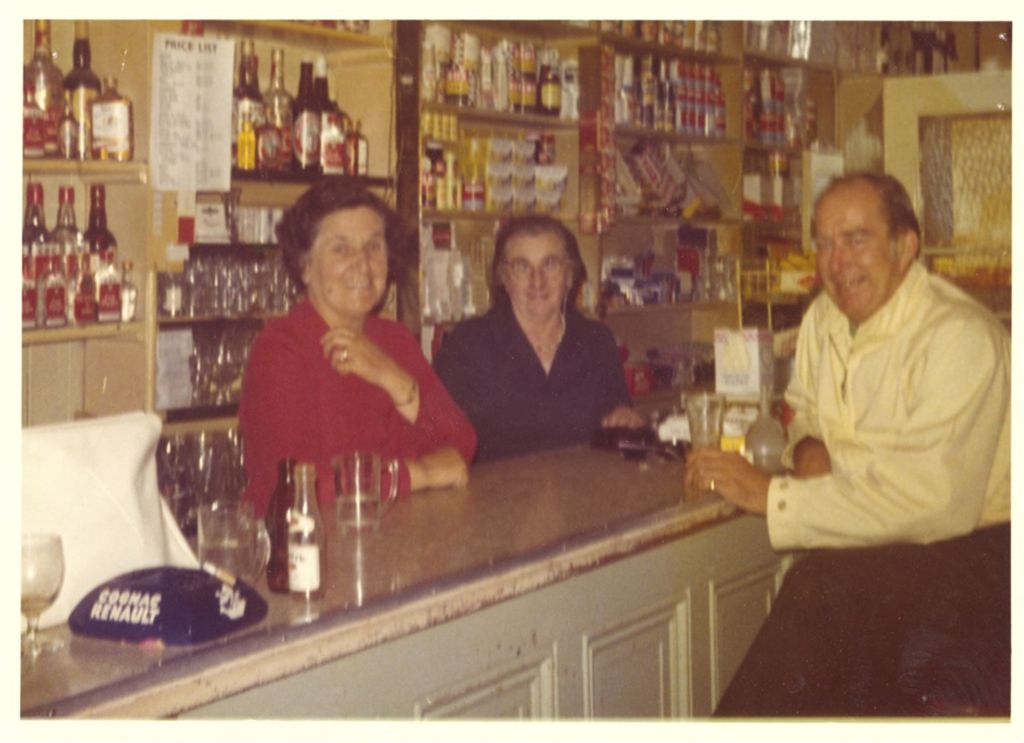Miniature of Bridie Daley Smith (?) Frances Daley O'Donnell, and Robert Kellam (?) at a bar
