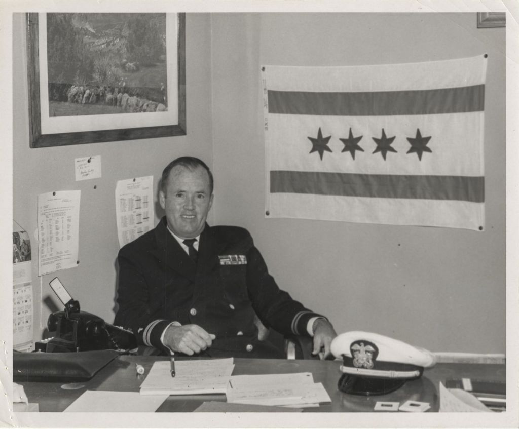 Catholic Naval Chaplain Lt. Francis J. Gill in his office