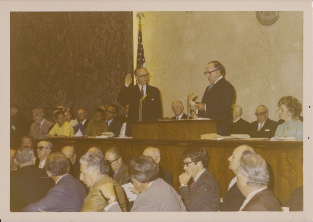 Miniature of Fifth mayoral inauguration, Richard J. Daley swearing in John Marcin