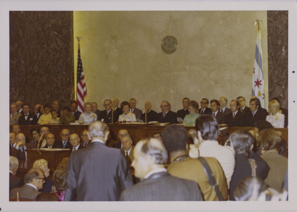Fifth mayoral inauguration of Richard J. Daley, view in City Council chambers