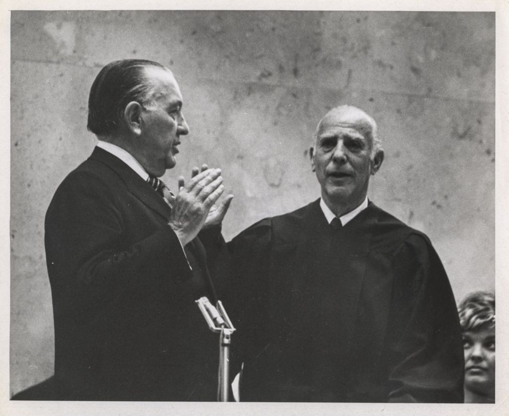 Miniature of Fifth mayoral inauguration, Judge Marovitz swearing in Richard J. Daley