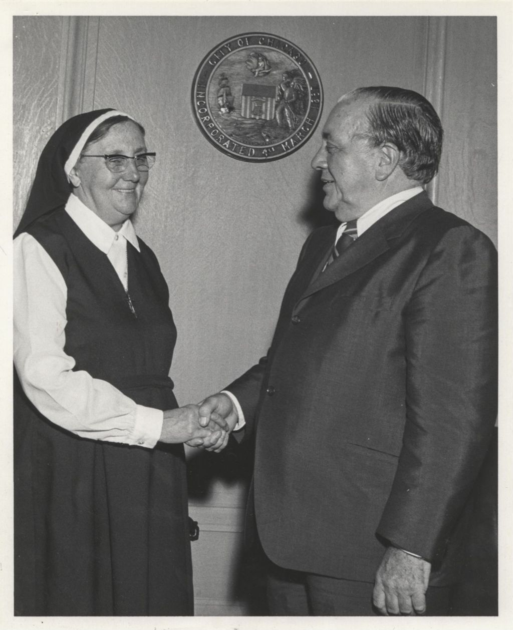Miniature of Sister Annunciata with Richard J. Daley