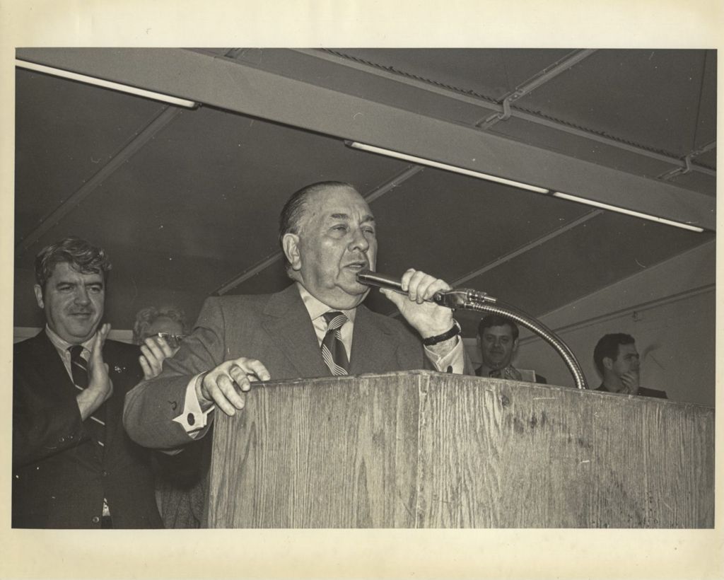 Miniature of Richard J. Daley speaking at the Welles Park field house and pool dedication