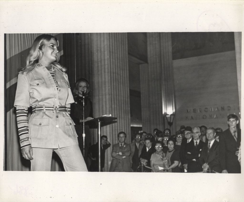 Modeling a pantsuit at a "We Care" event