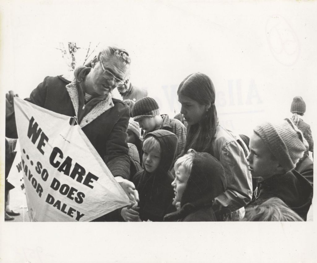 Miniature of Daley supporter at a "We Care" campaign event