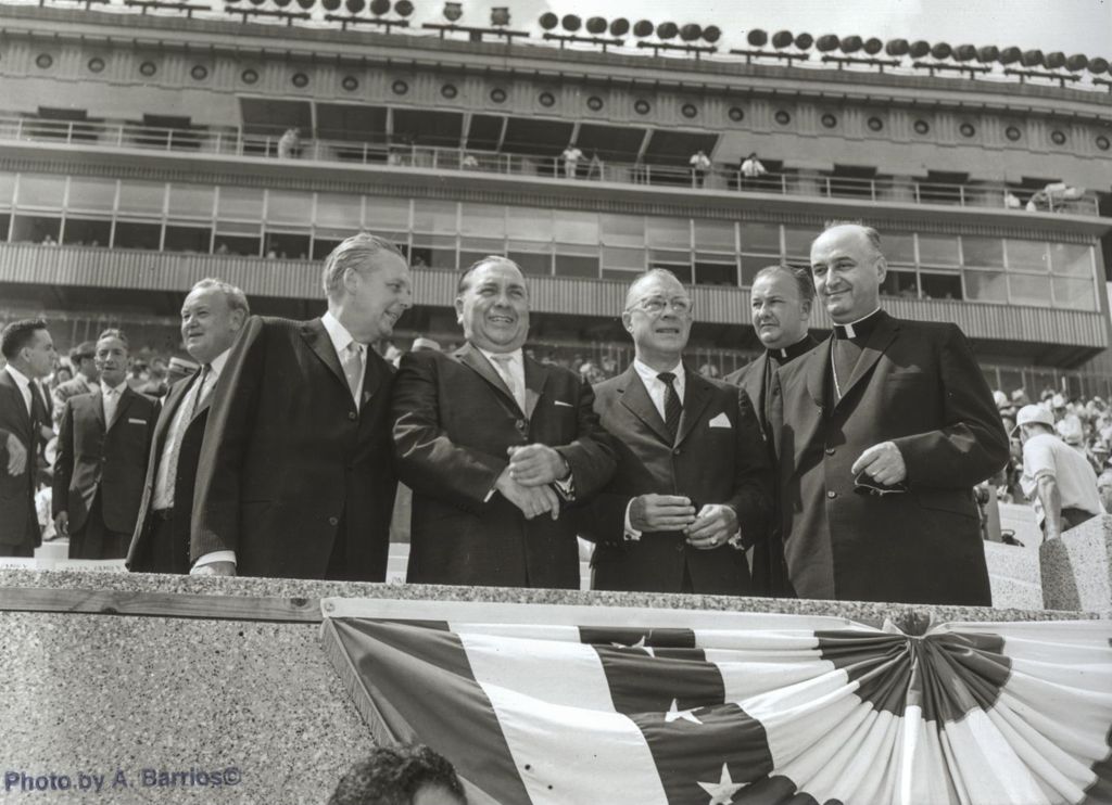 Miniature of Richard J. Daley and others at a stadium