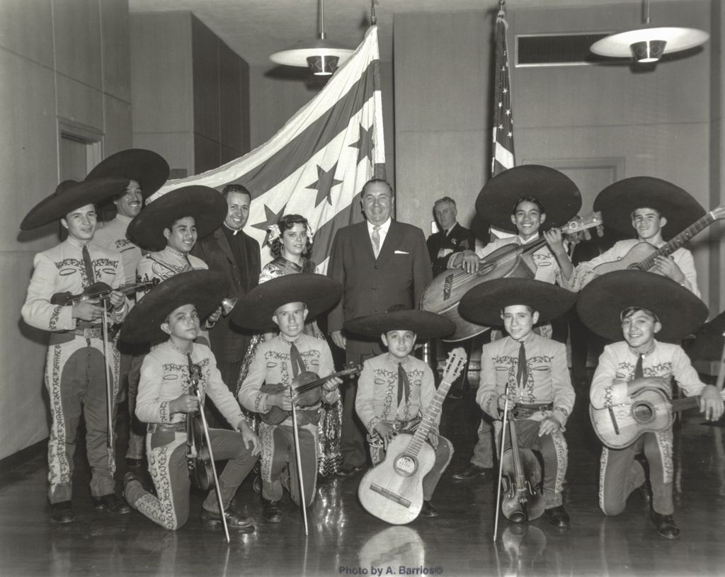 Miniature of Richard J. Daley with musicians at Pan American Games