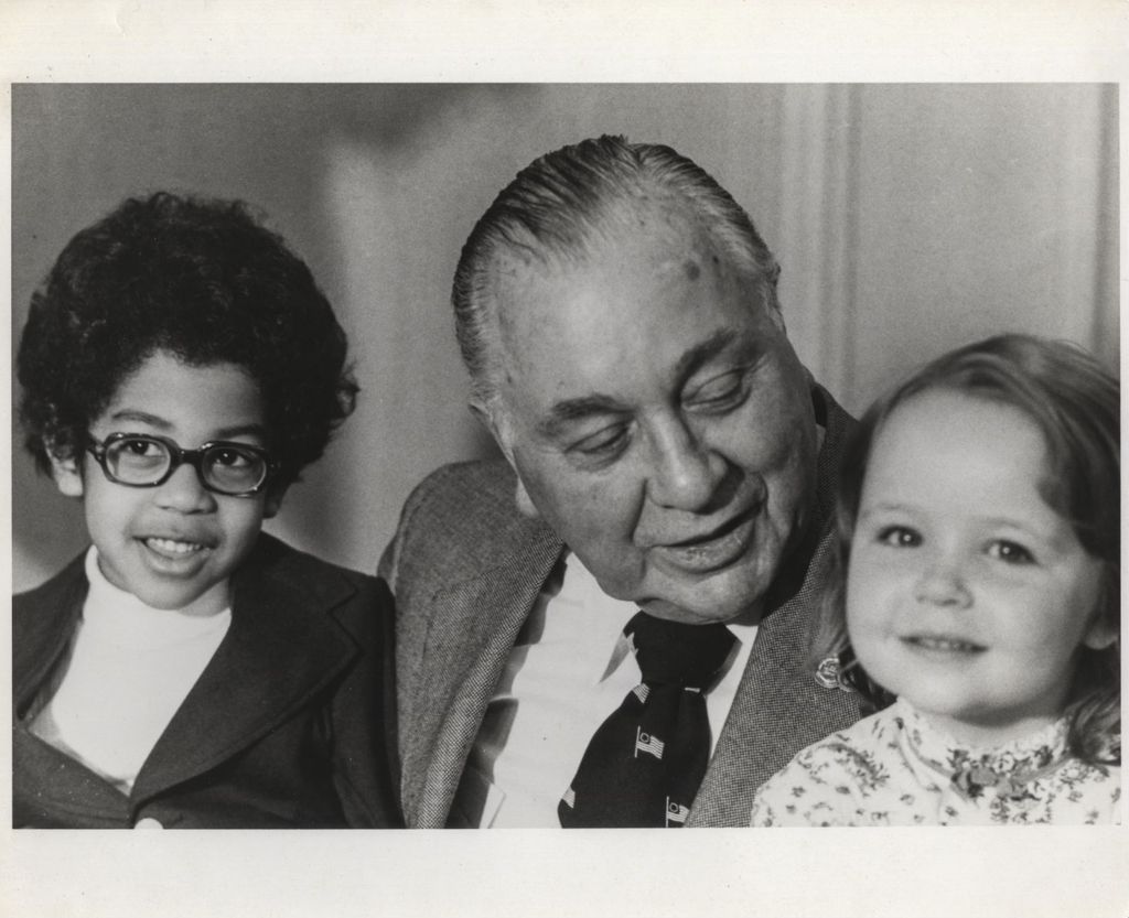 Miniature of Richard J. Daley with two children