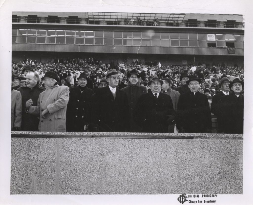 Richard J. Daley in a crowd at a stadium