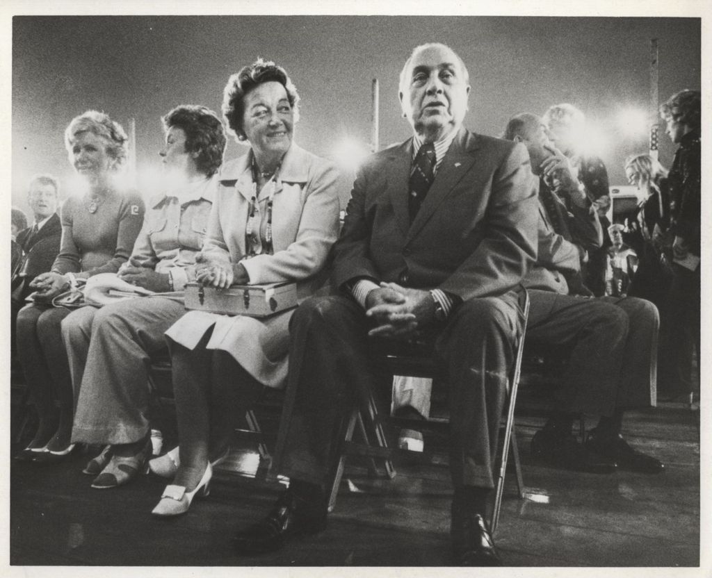 Miniature of Eleanor and Richard J. Daley seated with others at an event